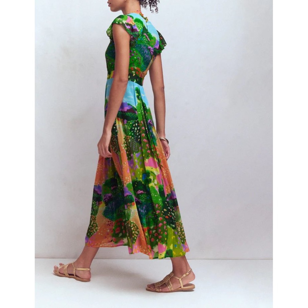 Boden Pleat Ruffle Maxi Dress Multi, Garden Path Multicolor Size 0 Reg New W Tag - Picture 5 of 6